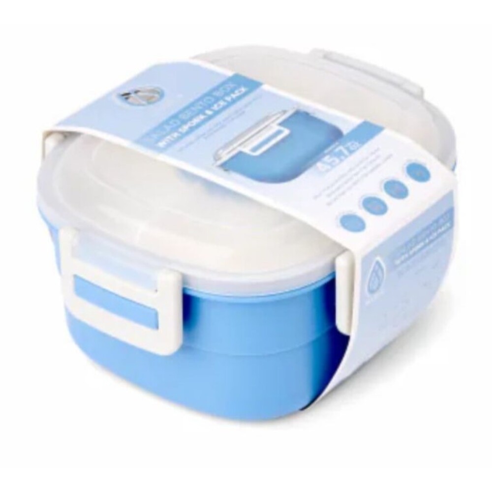 Salad Bento Box Container 4-Compartment Tray with Spork‎ & Ice Pack Blue